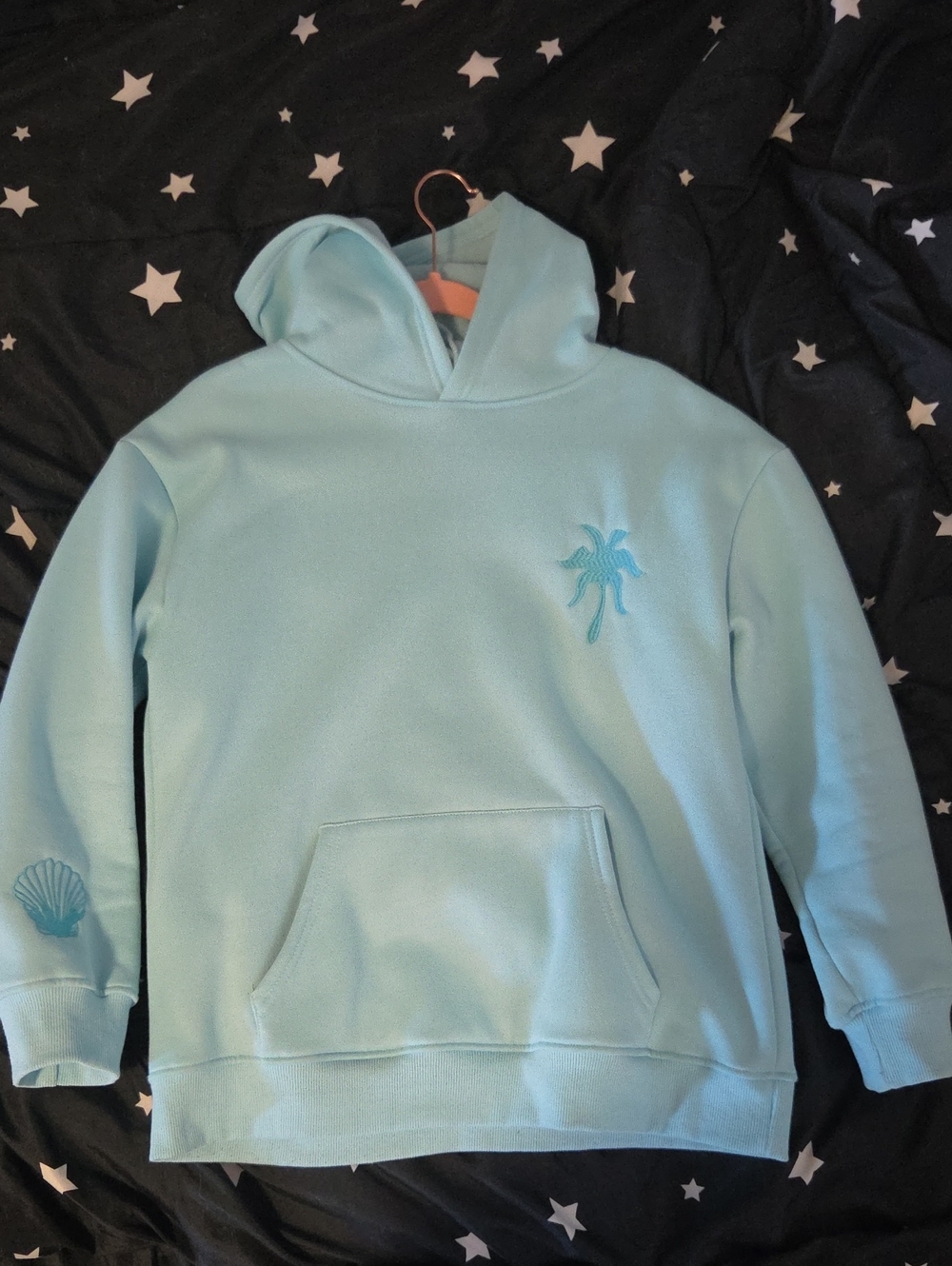 Light Blue Hoodie with Palm Embroidery